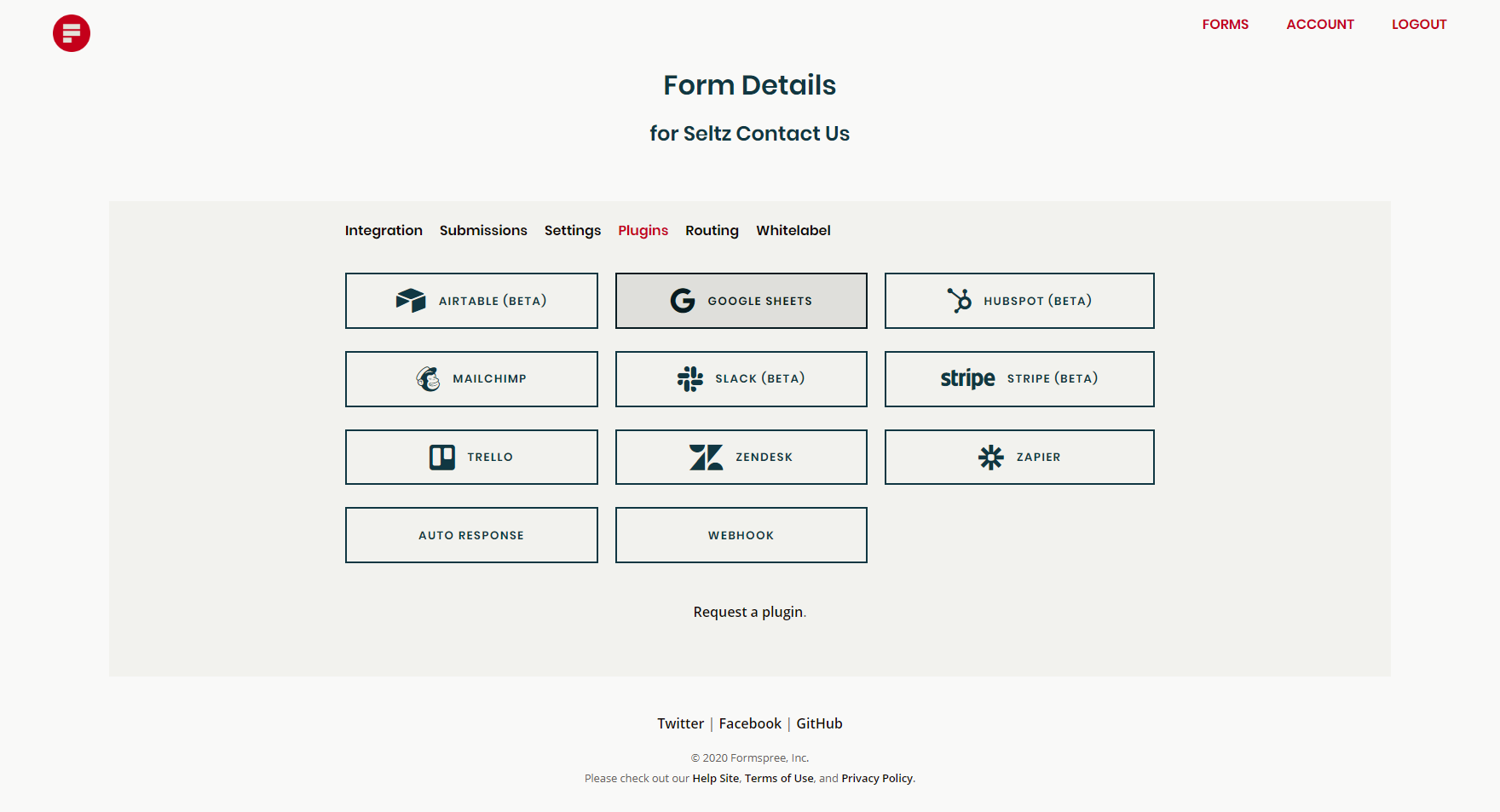 select Google Sheets plugin