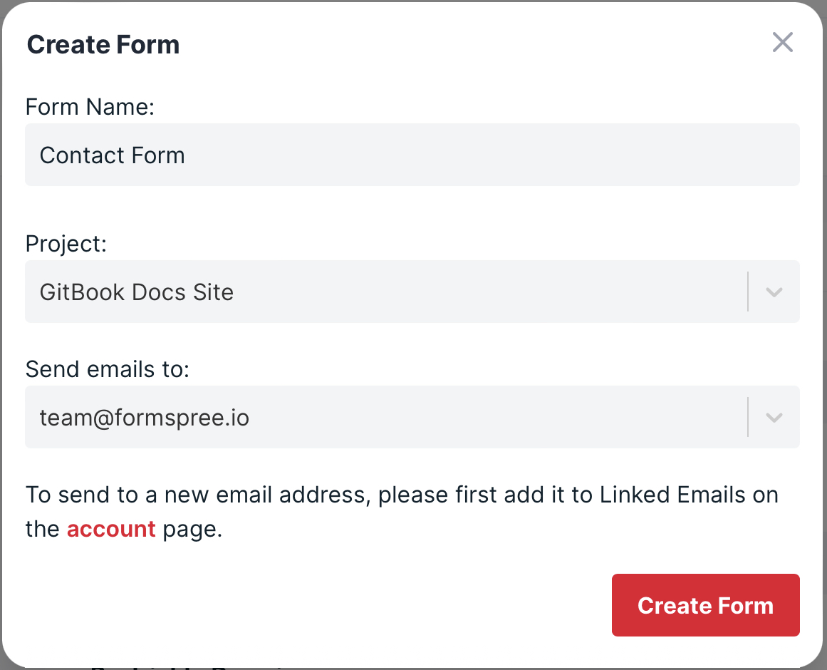 Form creation modal